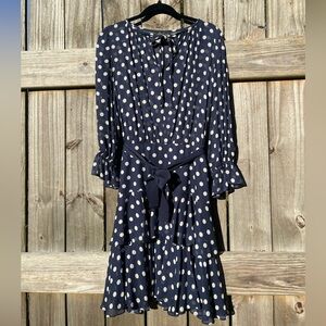 Luisa Spagnoli Navy and White Polka Dot Dress size 42 (10-12)